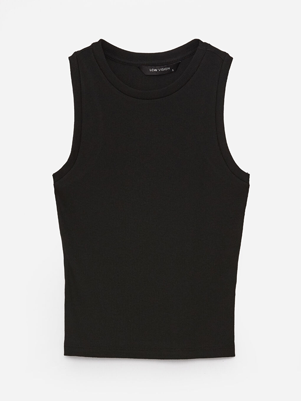 Siyah Kadın Bisiklet Yaka Düz Crop-5