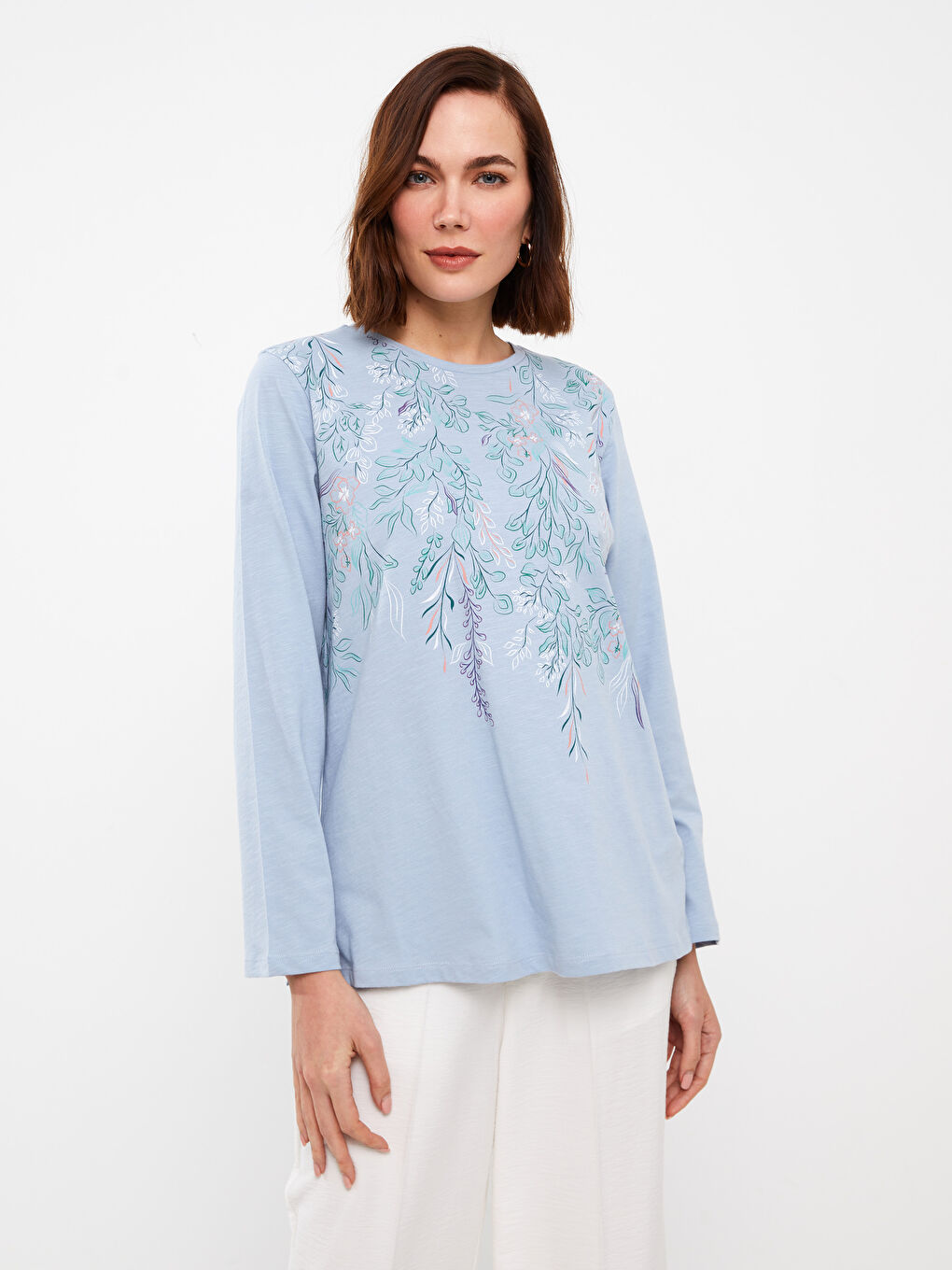 T-shirt à manches longues imprimé à col rond pour Femmes-1