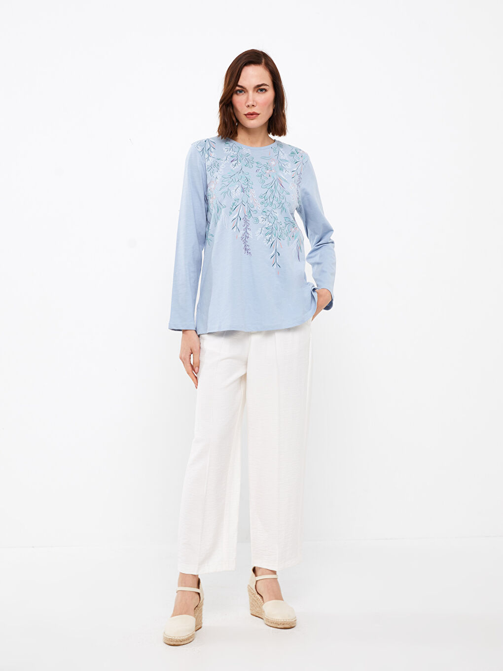 T-shirt à manches longues imprimé à col rond pour Femmes-2