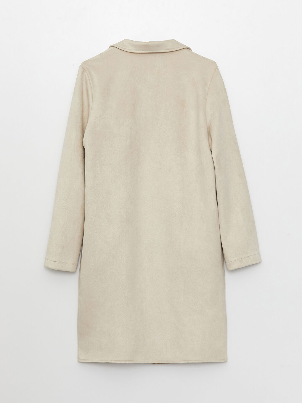 Ekru Ceket Yaka Düz Uzun Kollu Kadın Trençkot-6