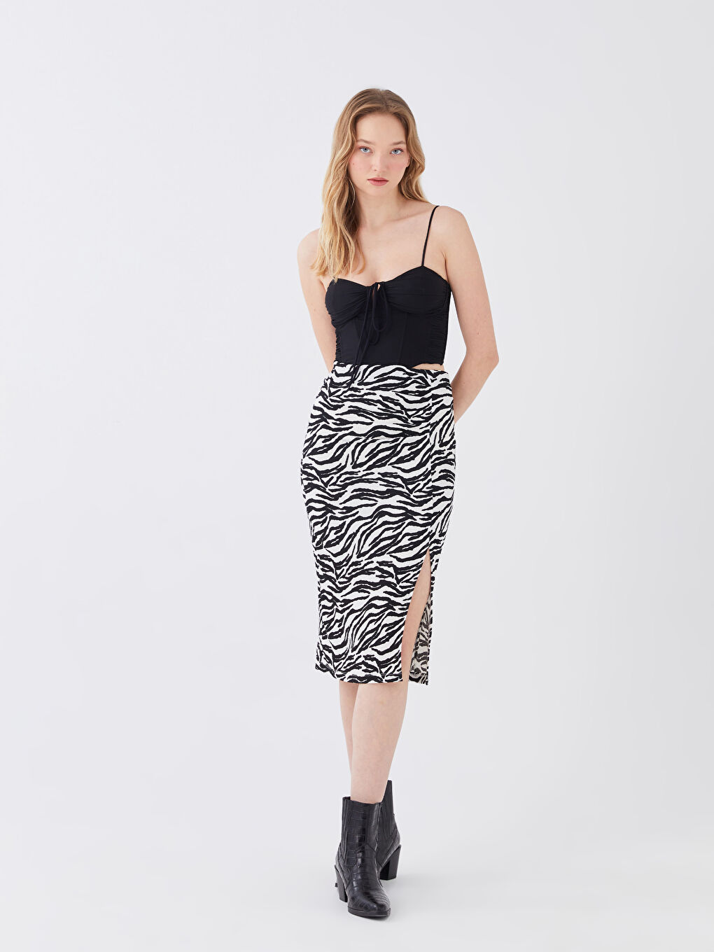 Elasticated Waist Patterned Women's Pencil Skirt-1