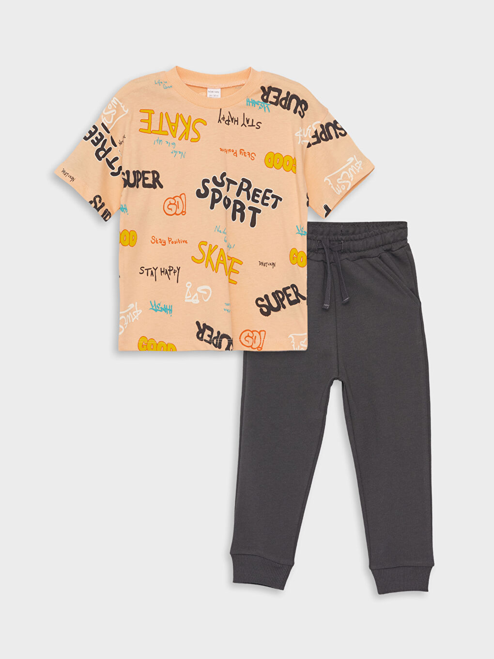 Mercan Bisiklet Yaka Kısa Kollu Baskılı Erkek Bebek Tişört ve Eşofman Alt 2'li Takım