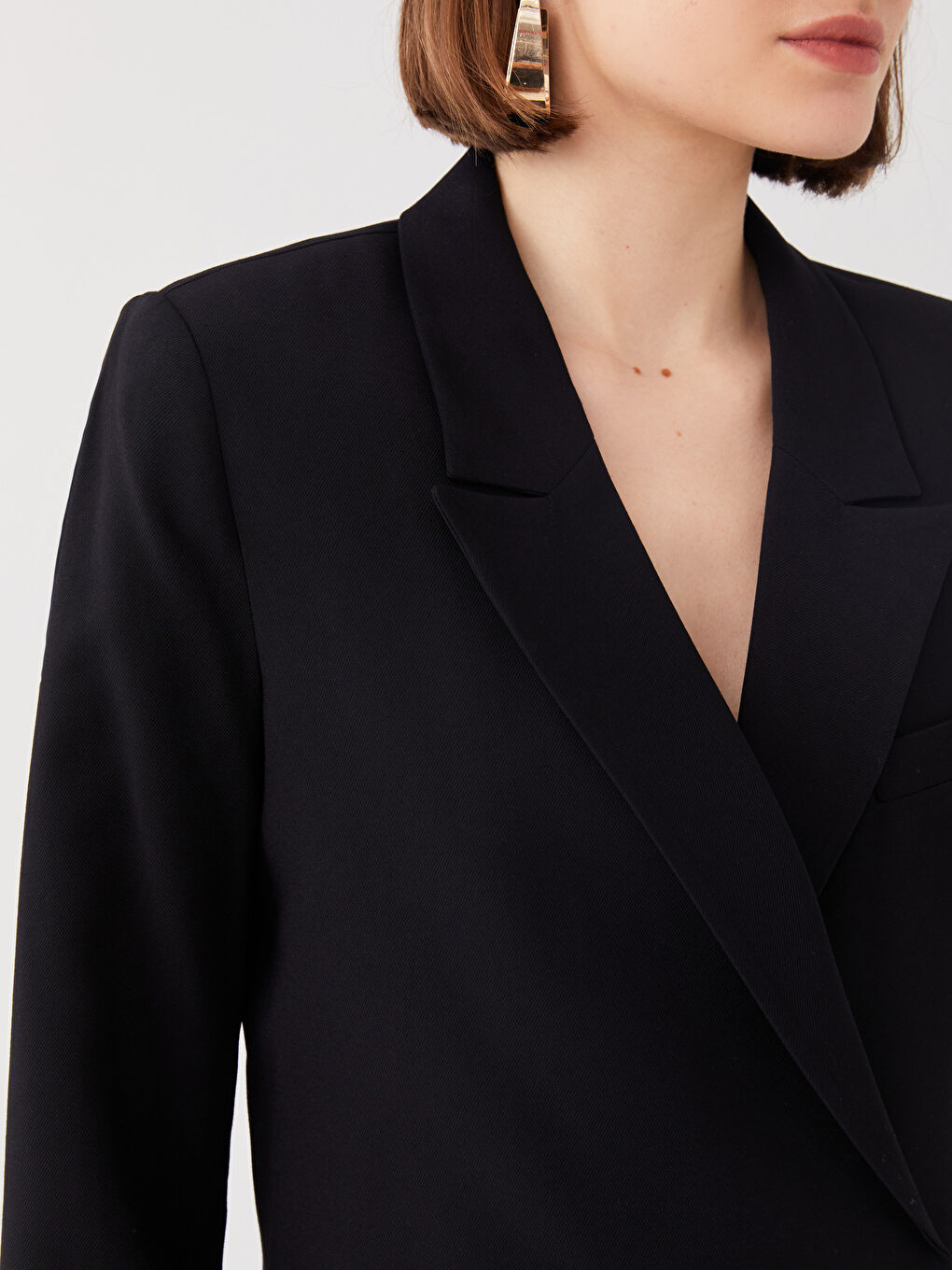 Siyah Düz Uzun Kollu Crop Kadın Blazer Ceket-3