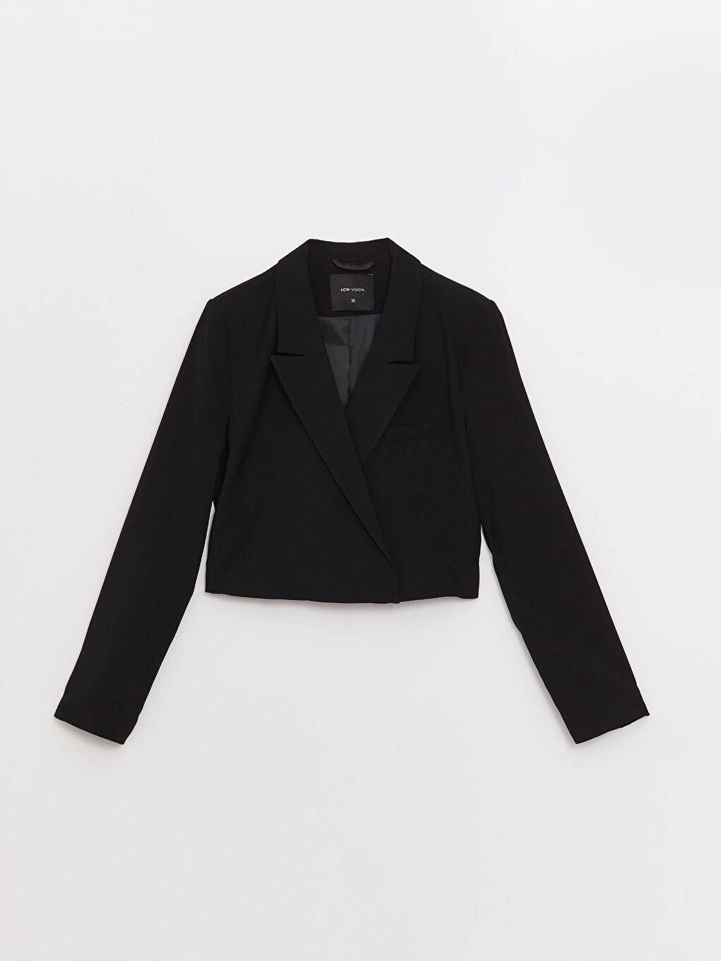 Siyah Düz Uzun Kollu Crop Kadın Blazer Ceket-5