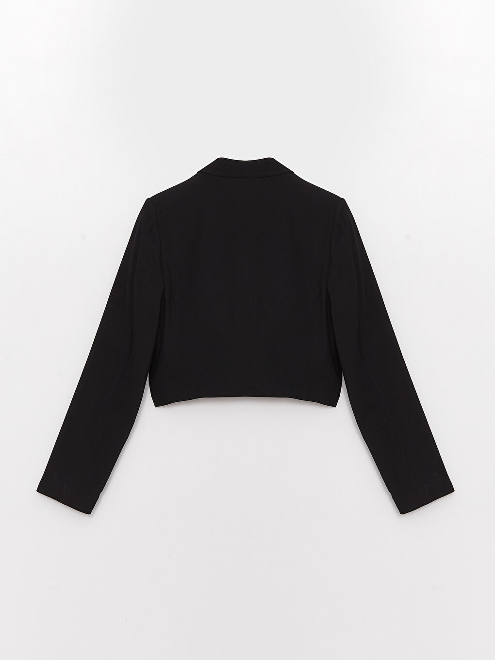 Siyah Düz Uzun Kollu Crop Kadın Blazer Ceket-6