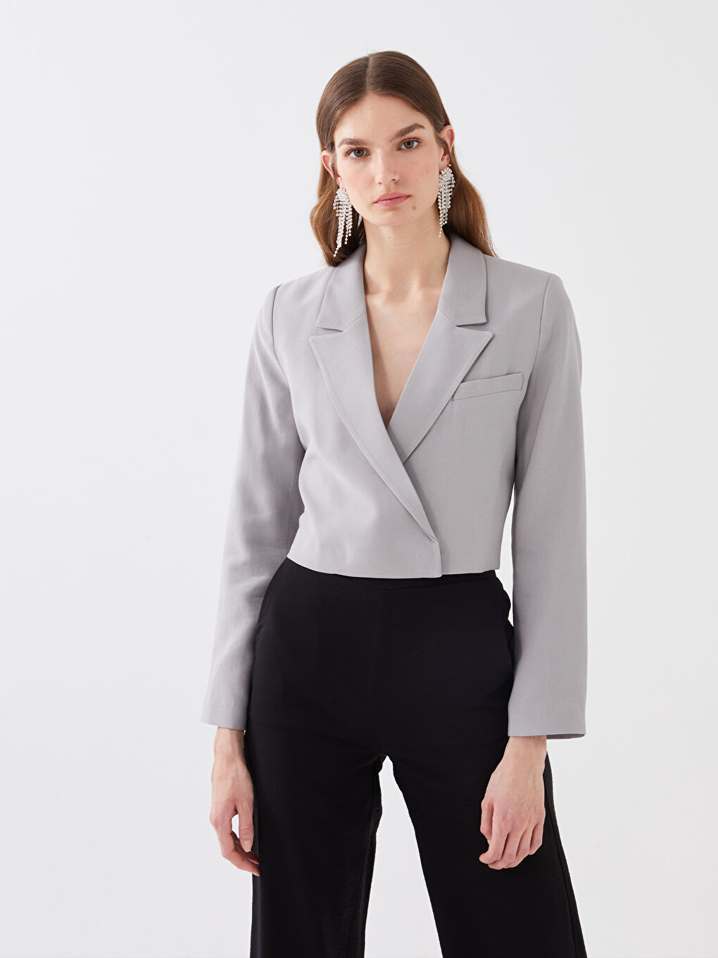 Plain Long Sleeve Crop Women's Blazer Jacket