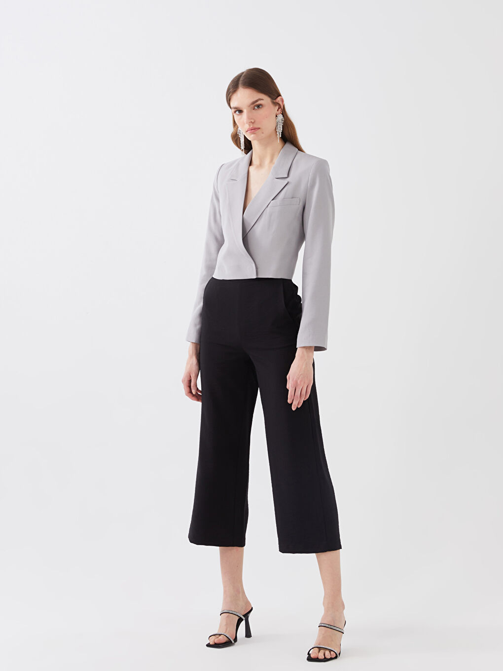 Plain Long Sleeve Crop Women's Blazer Jacket-2