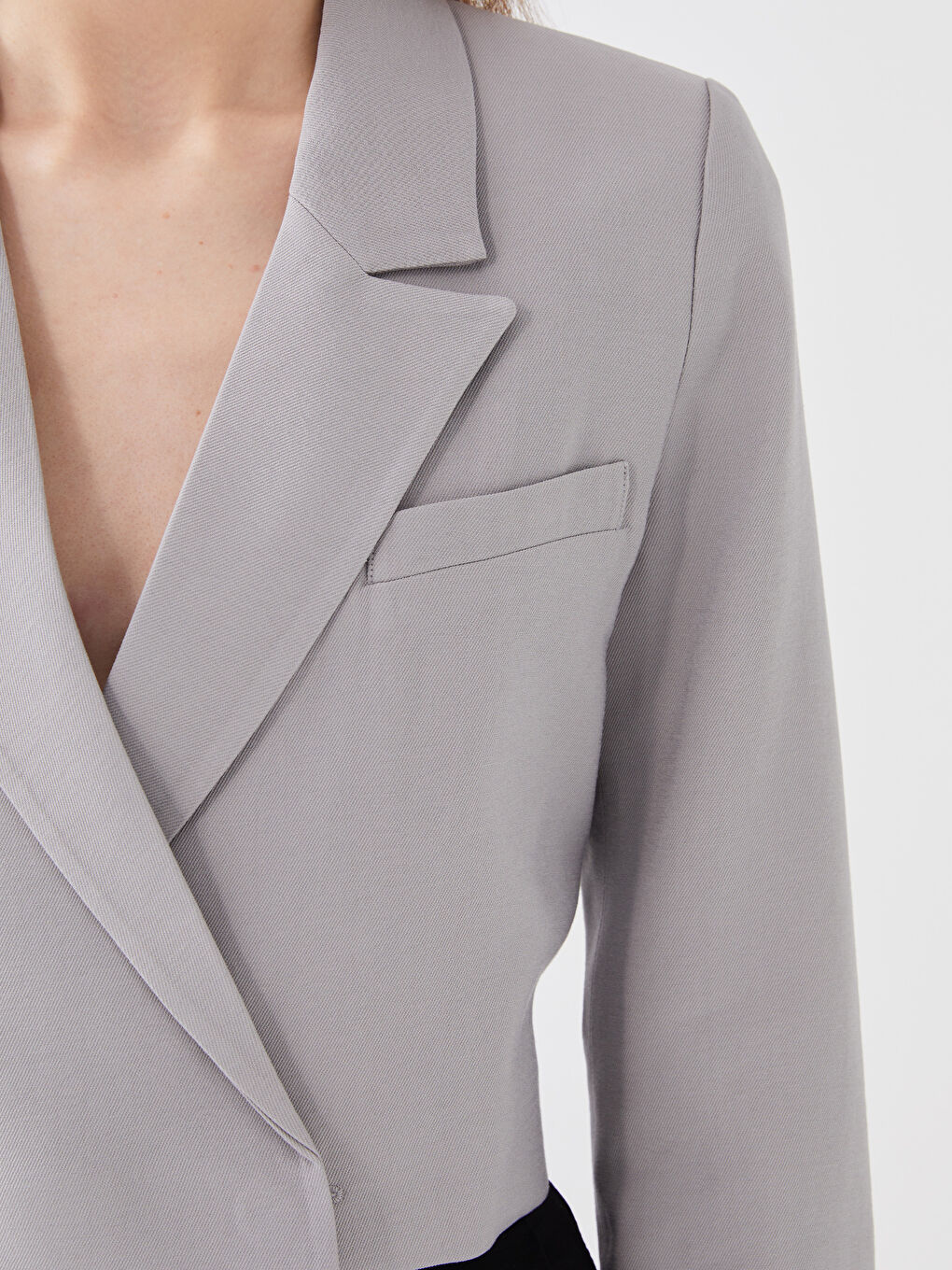 Plain Long Sleeve Crop Women's Blazer Jacket-3