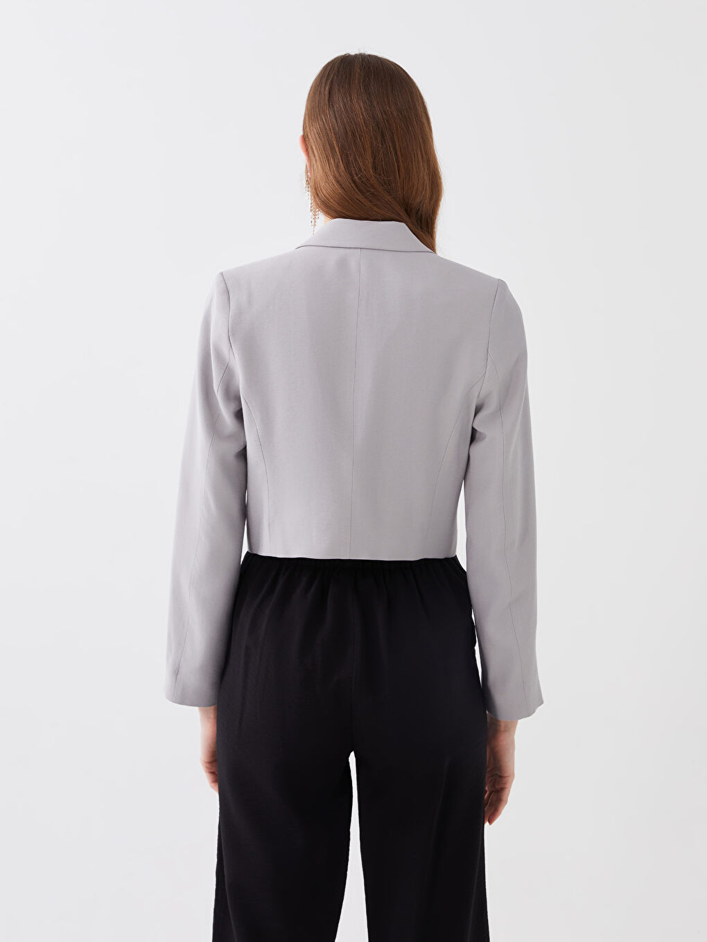 Plain Long Sleeve Crop Women's Blazer Jacket-4