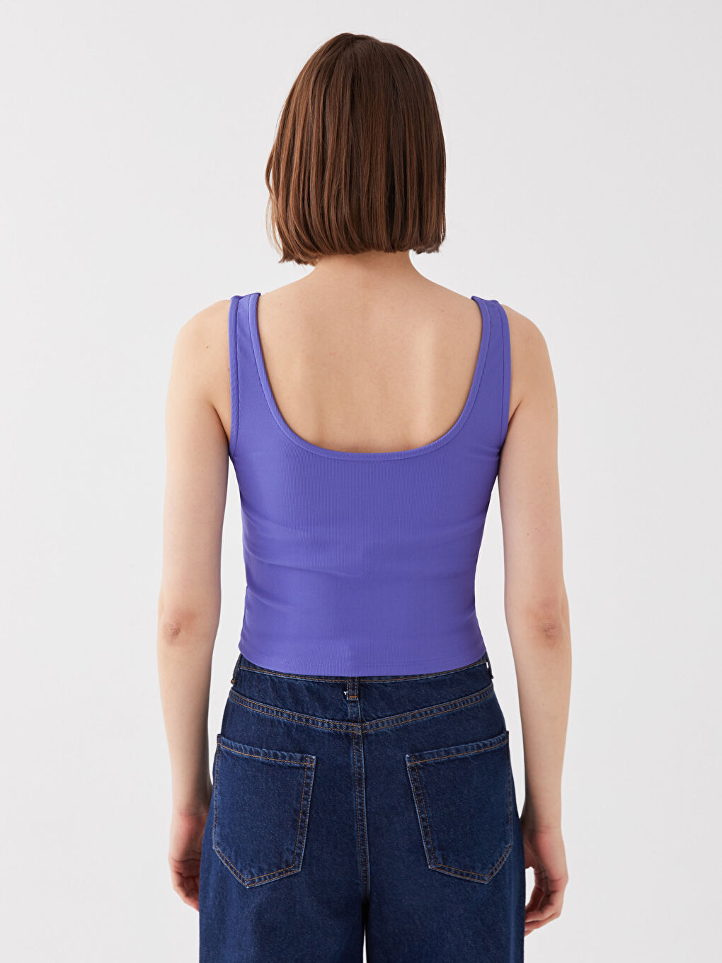 Lila Kalp Yaka Düz Ottoman Kadın Crop-4