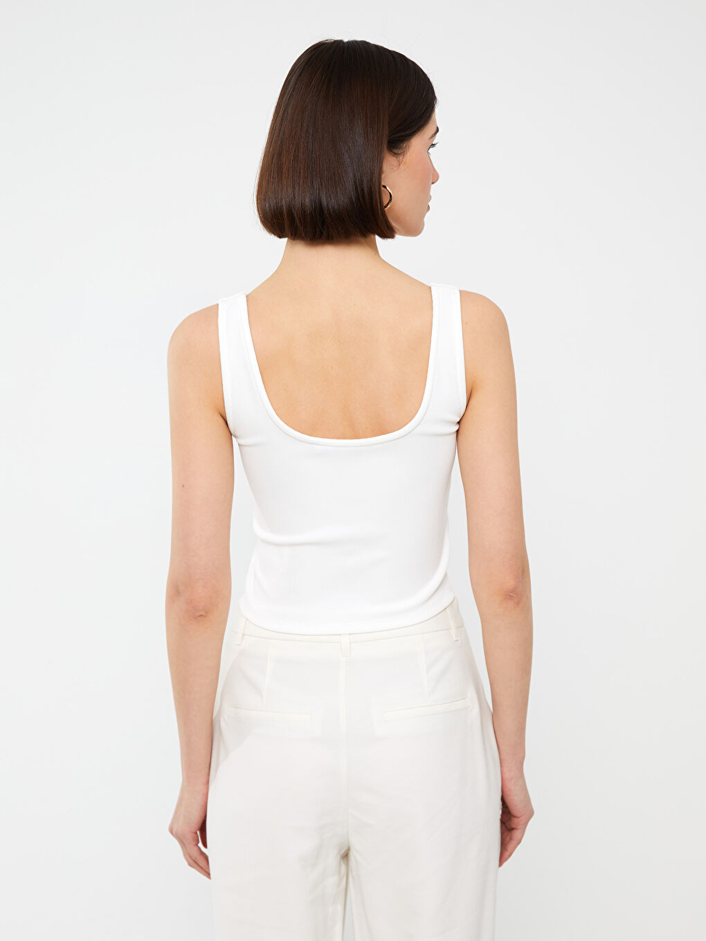 Ekru Kalp Yaka Düz Ottoman Kadın Crop-4