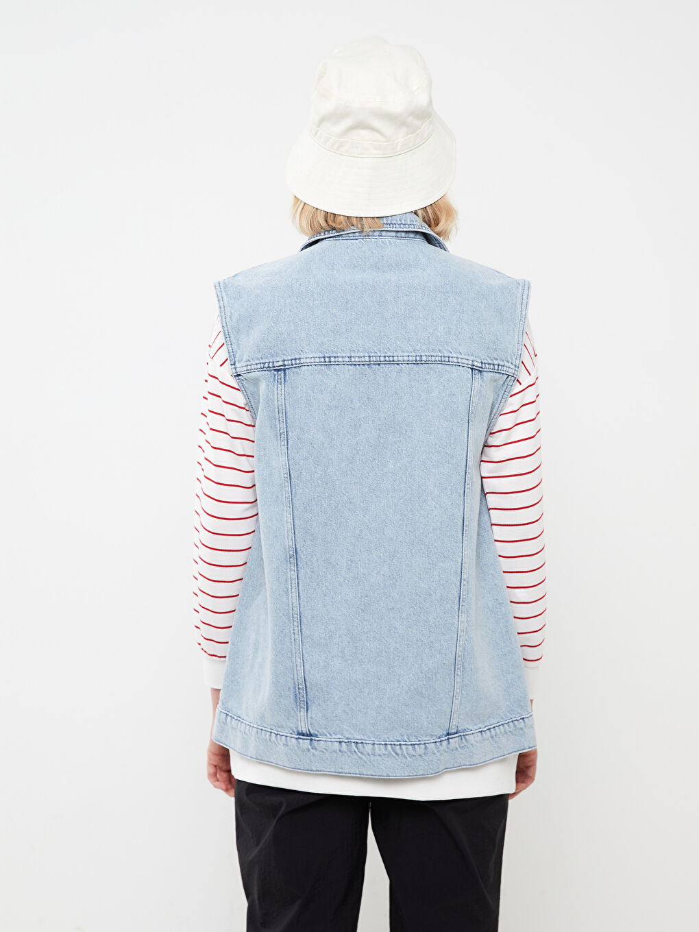 Women's Shirt Collar Plain Jean Vest-4