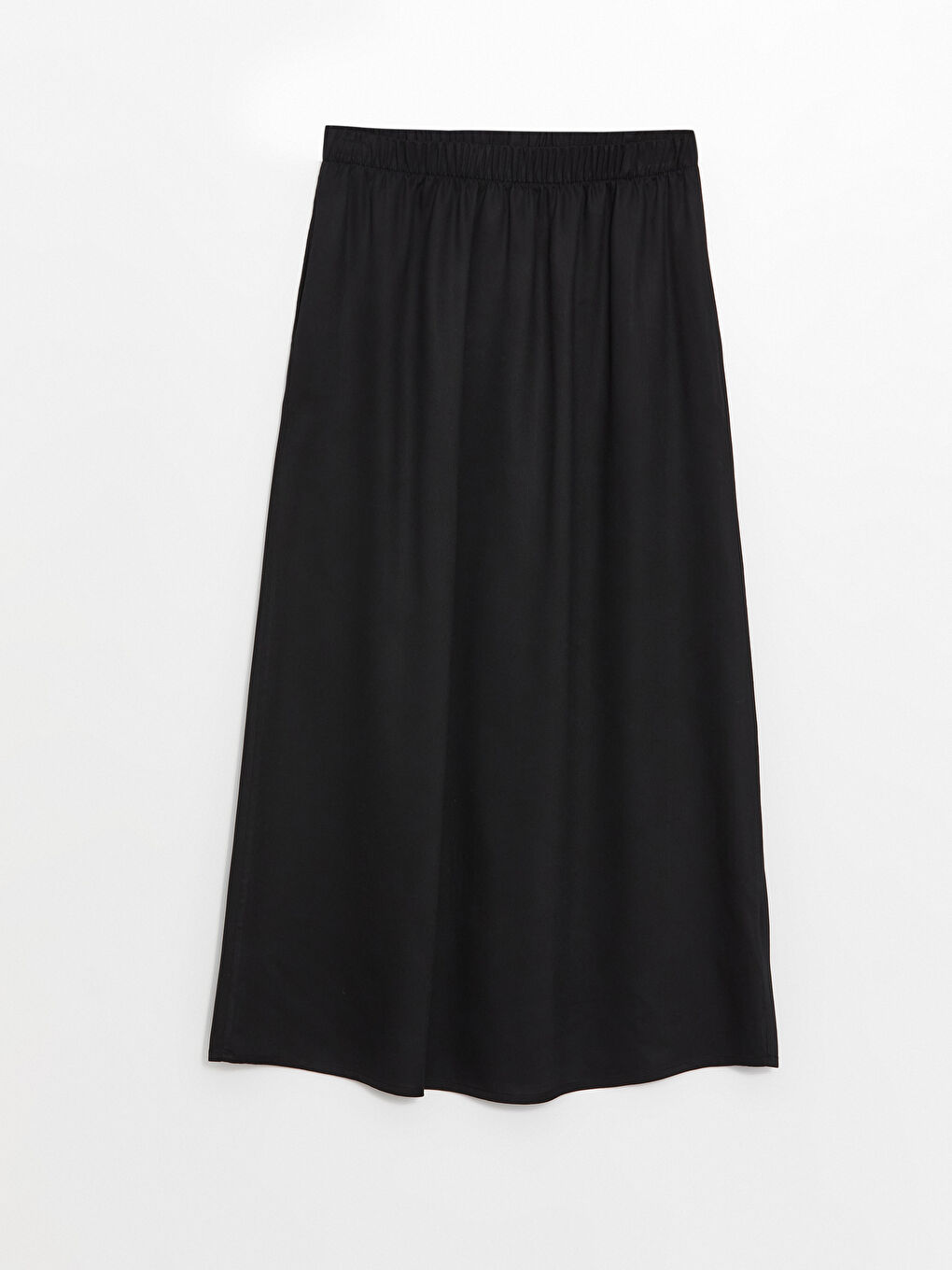 Siyah Kadın Beli Lastikli Düz Etek-5