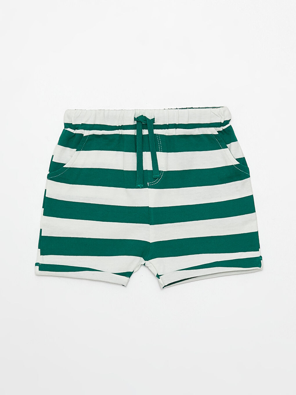 Yeşil Beli Lastikli Çizgili Erkek Bebek Şort-3