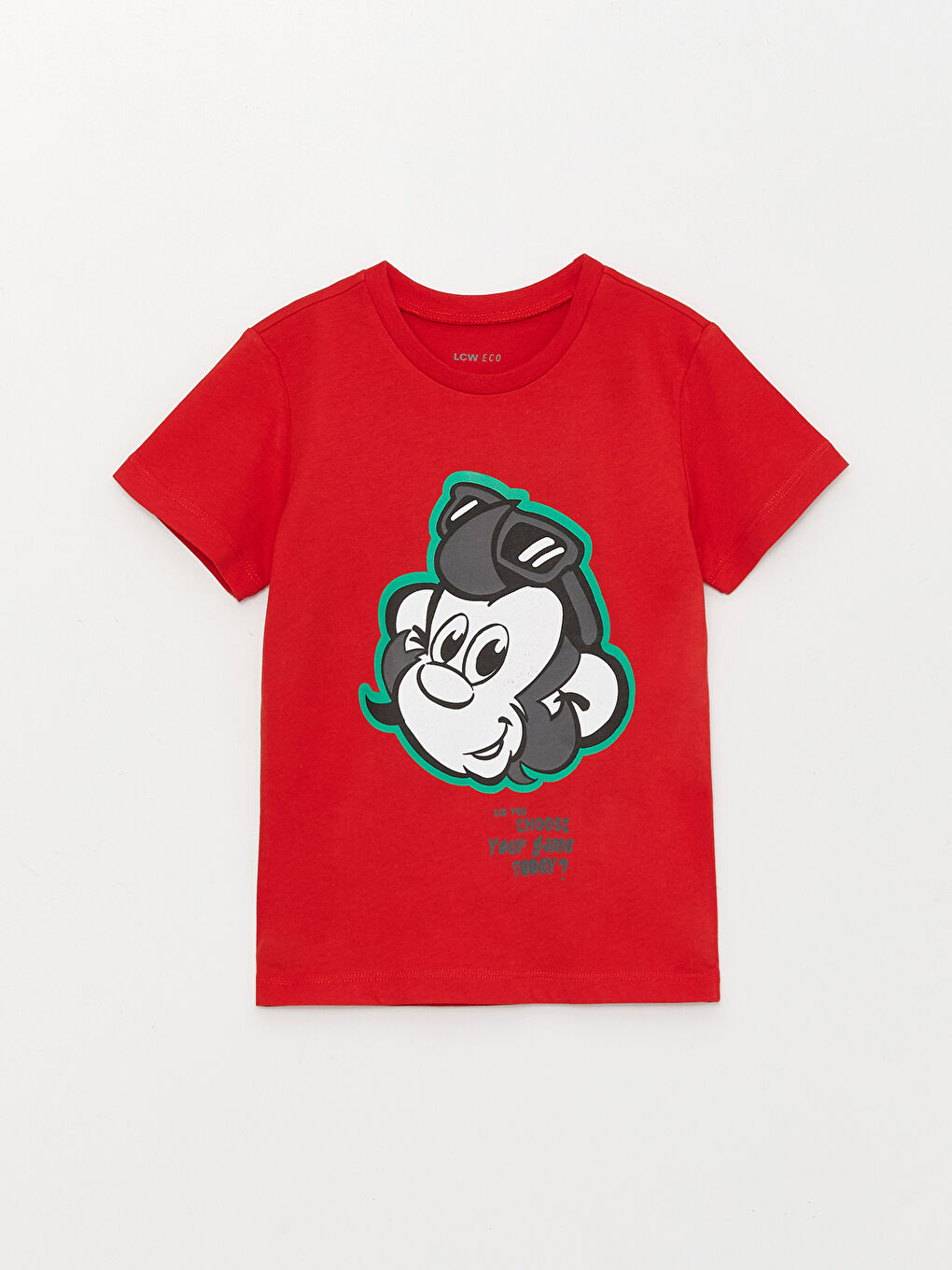 Kırmızı Bisiklet Yaka Kısa Kollu Nostaljik Maymun Baskılı Erkek Bebek Tişört
