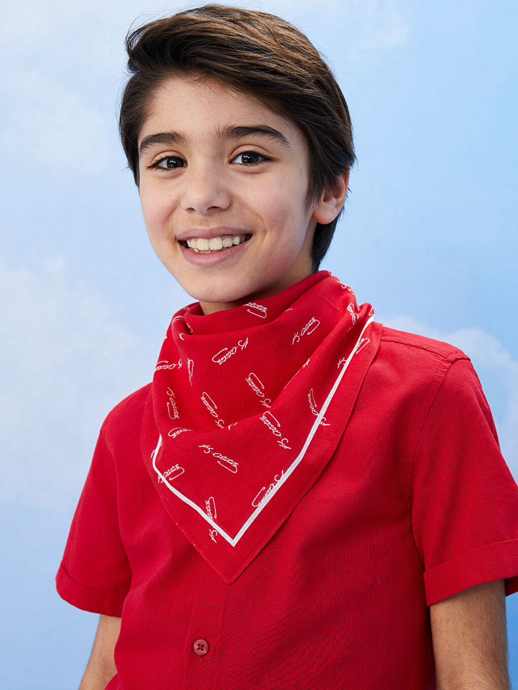 Kırmızı Atatürk Baskılı Erkek Çocuk Bandana-2