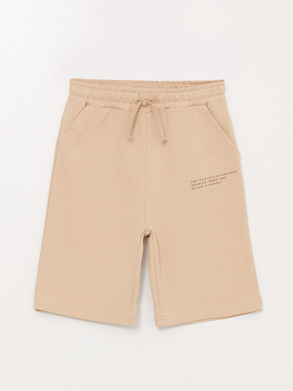 Bej Beli Lastikli Baskılı Erkek Çocuk Şort