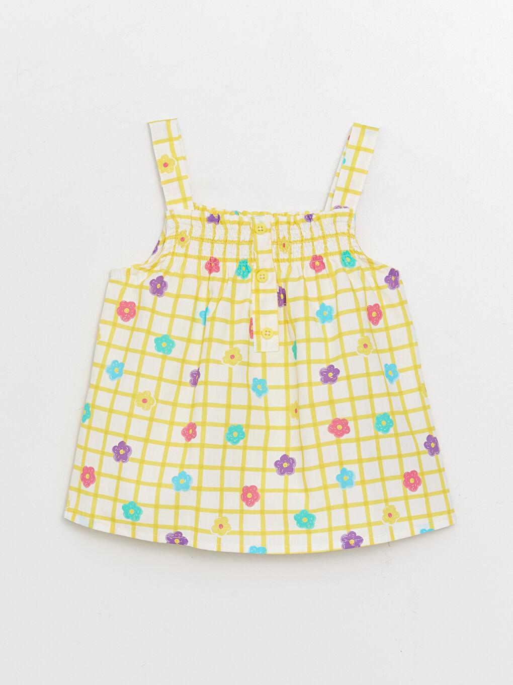 Sarı Kare Yaka Desenli Kız Bebek Bluz ve Şort 2'li Takım-1