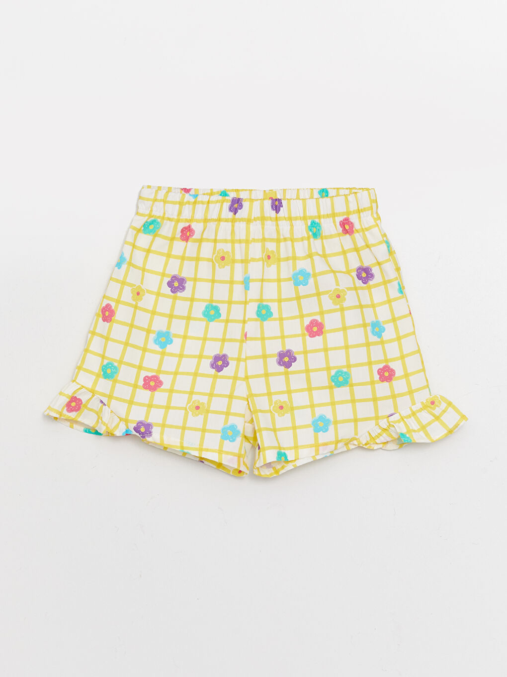 Sarı Kare Yaka Desenli Kız Bebek Bluz ve Şort 2'li Takım-2