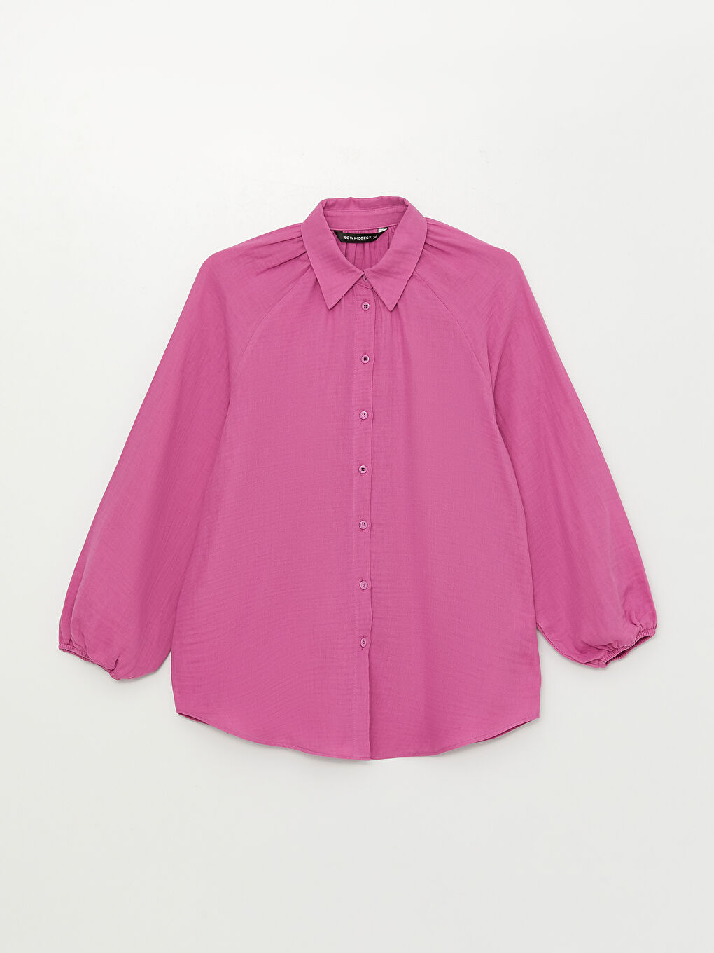 Fuşya Düz Balon Kollu Oversize Müslin Kadın Gömlek-5