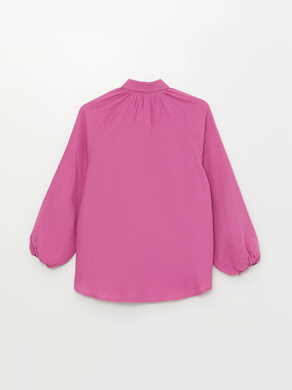 Fuşya Düz Balon Kollu Oversize Müslin Kadın Gömlek-6