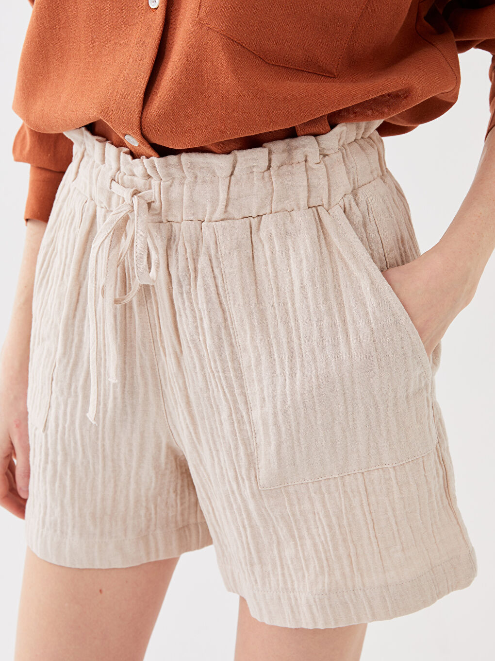 Elastic Waist Comfortable Fit Plain Muslin Women's Shorts -S3GD92Z8-V3X