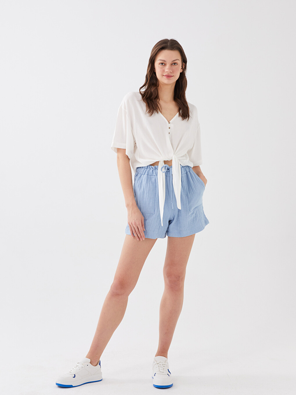 Elastic Waist Comfortable Fit Plain Muslin Women's Shorts