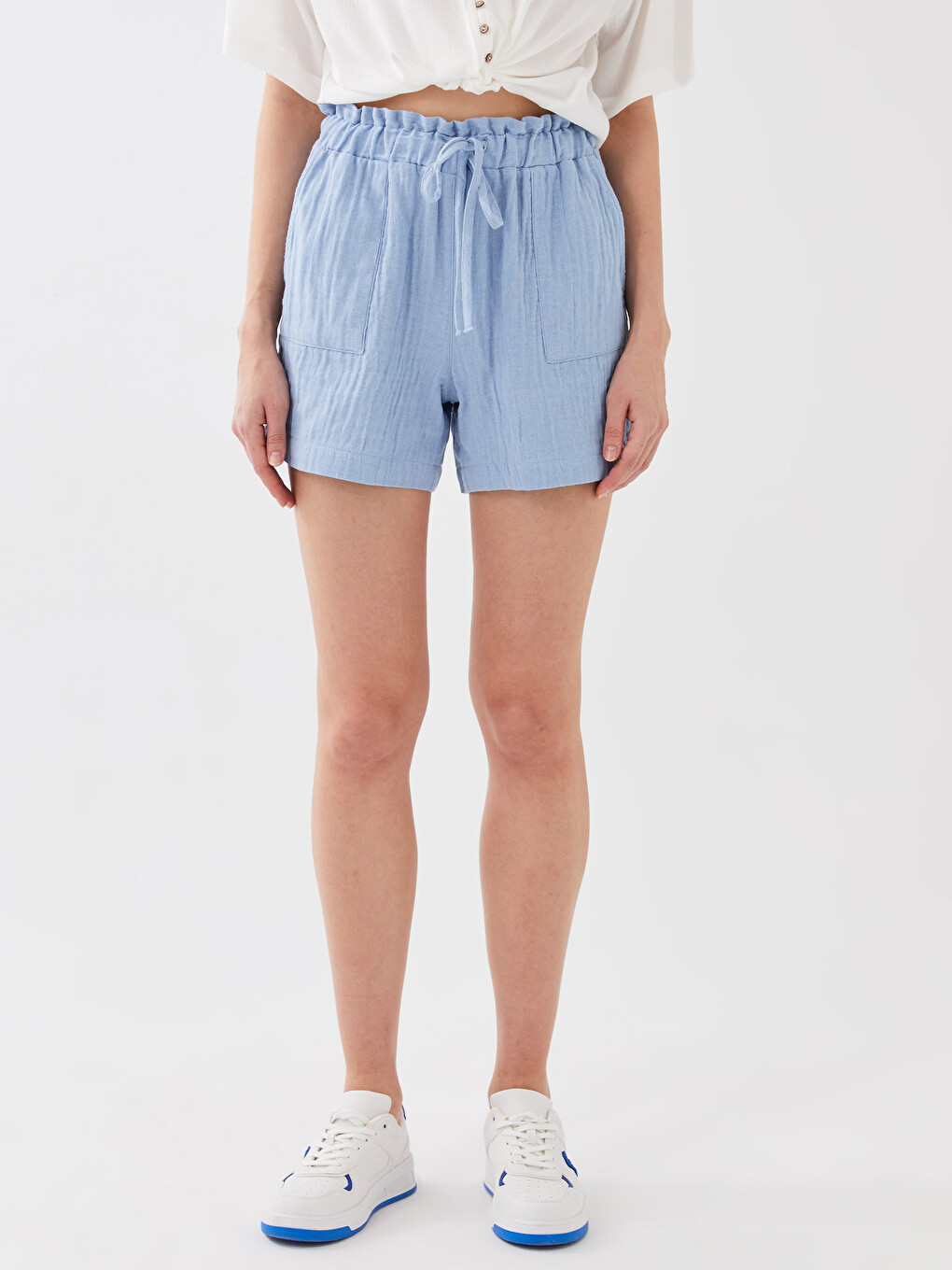 Elastic Waist Comfortable Fit Plain Muslin Women's Shorts-3