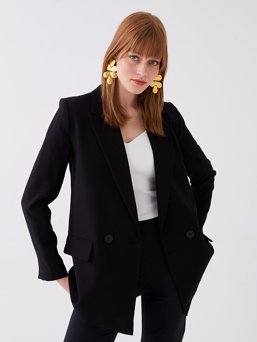 Siyah Düz Uzun Kollu Kadın Blazer Ceket