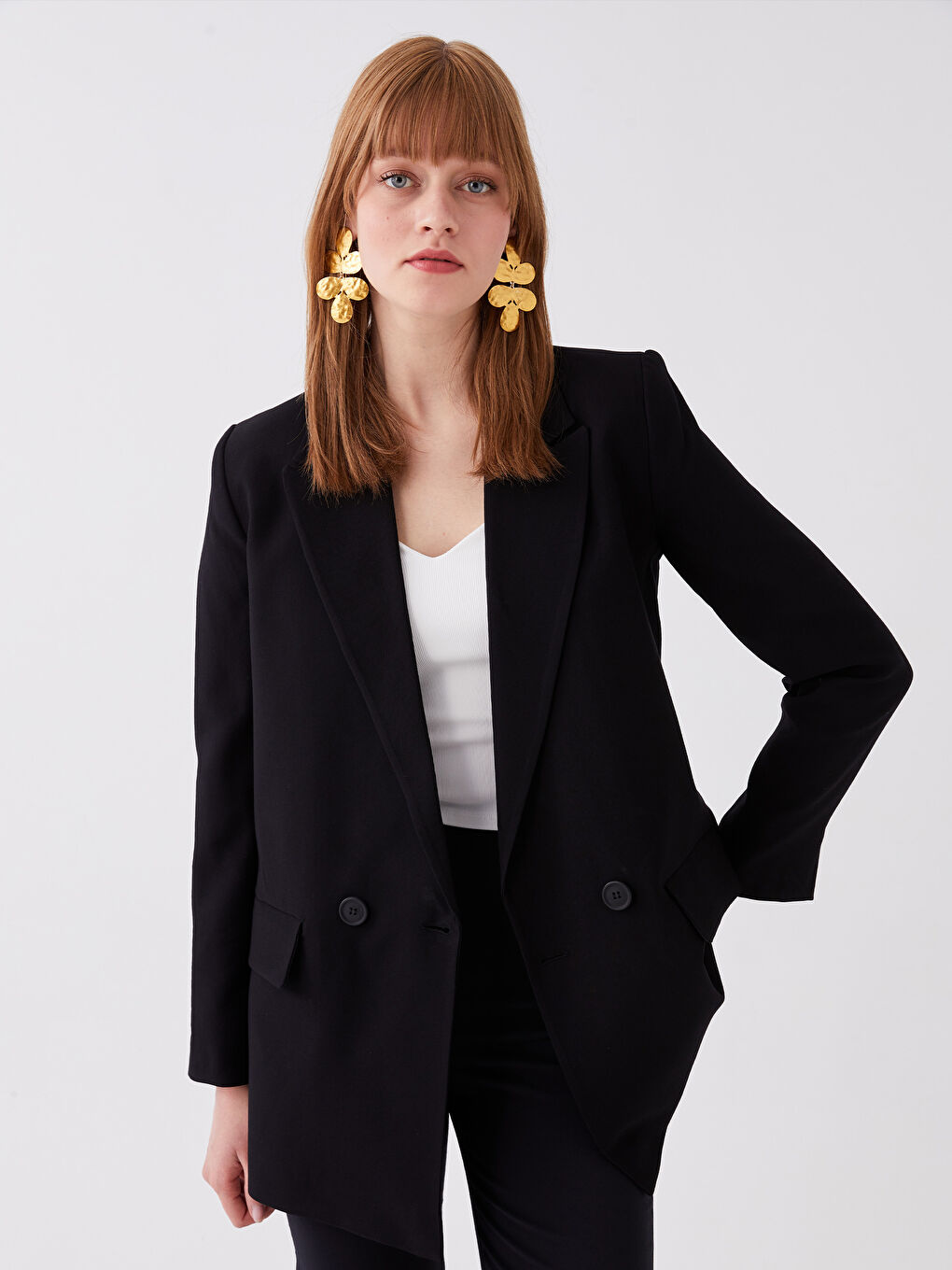 Siyah Düz Uzun Kollu Kadın Blazer Ceket-1