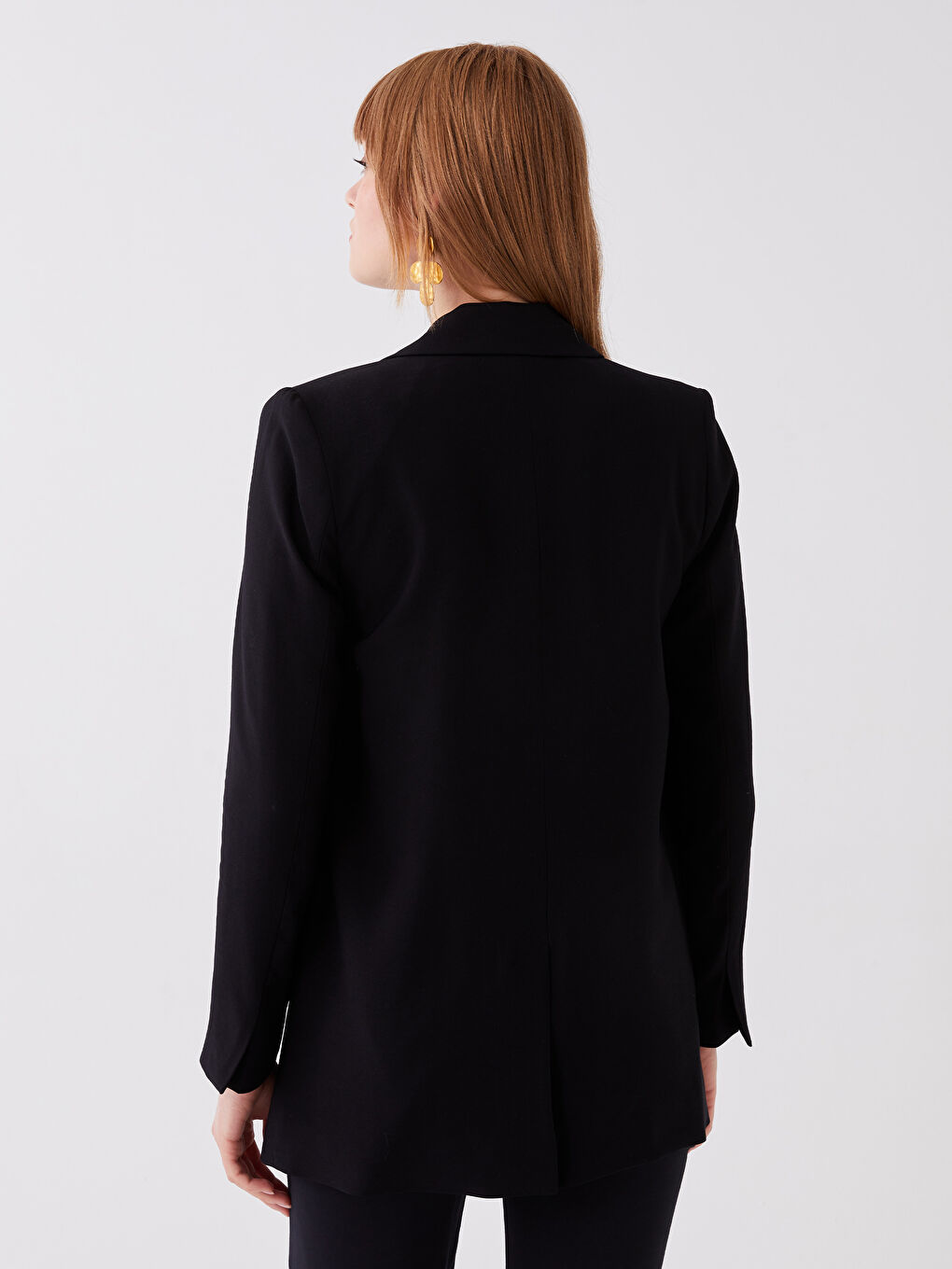 Siyah Düz Uzun Kollu Kadın Blazer Ceket-4