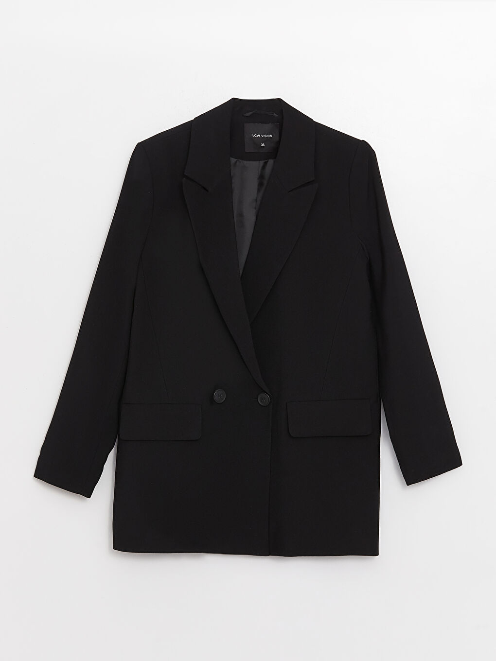 Siyah Düz Uzun Kollu Kadın Blazer Ceket-5