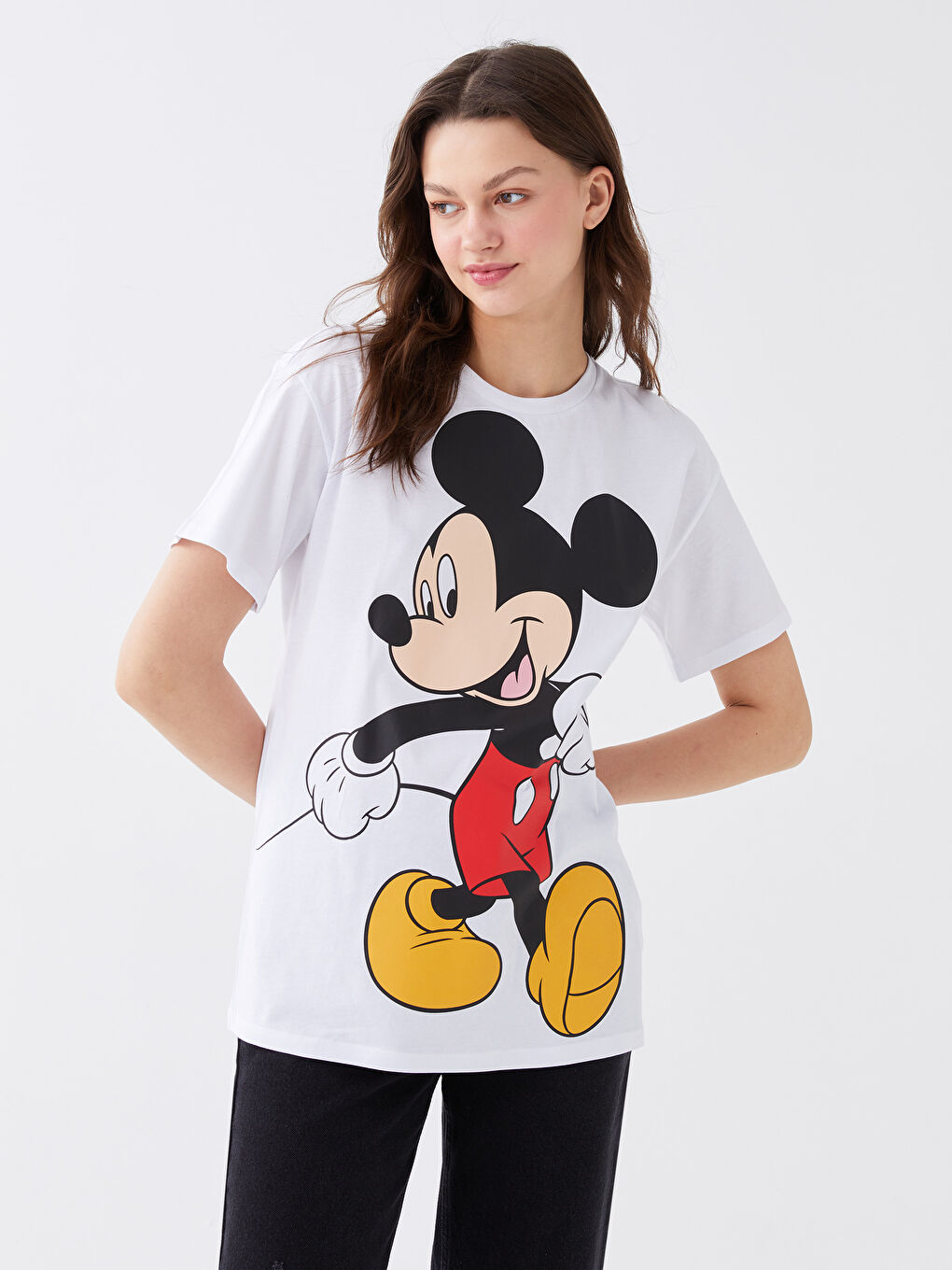 Women's Crew Neck Mickey Mouse Printed T-Shirt