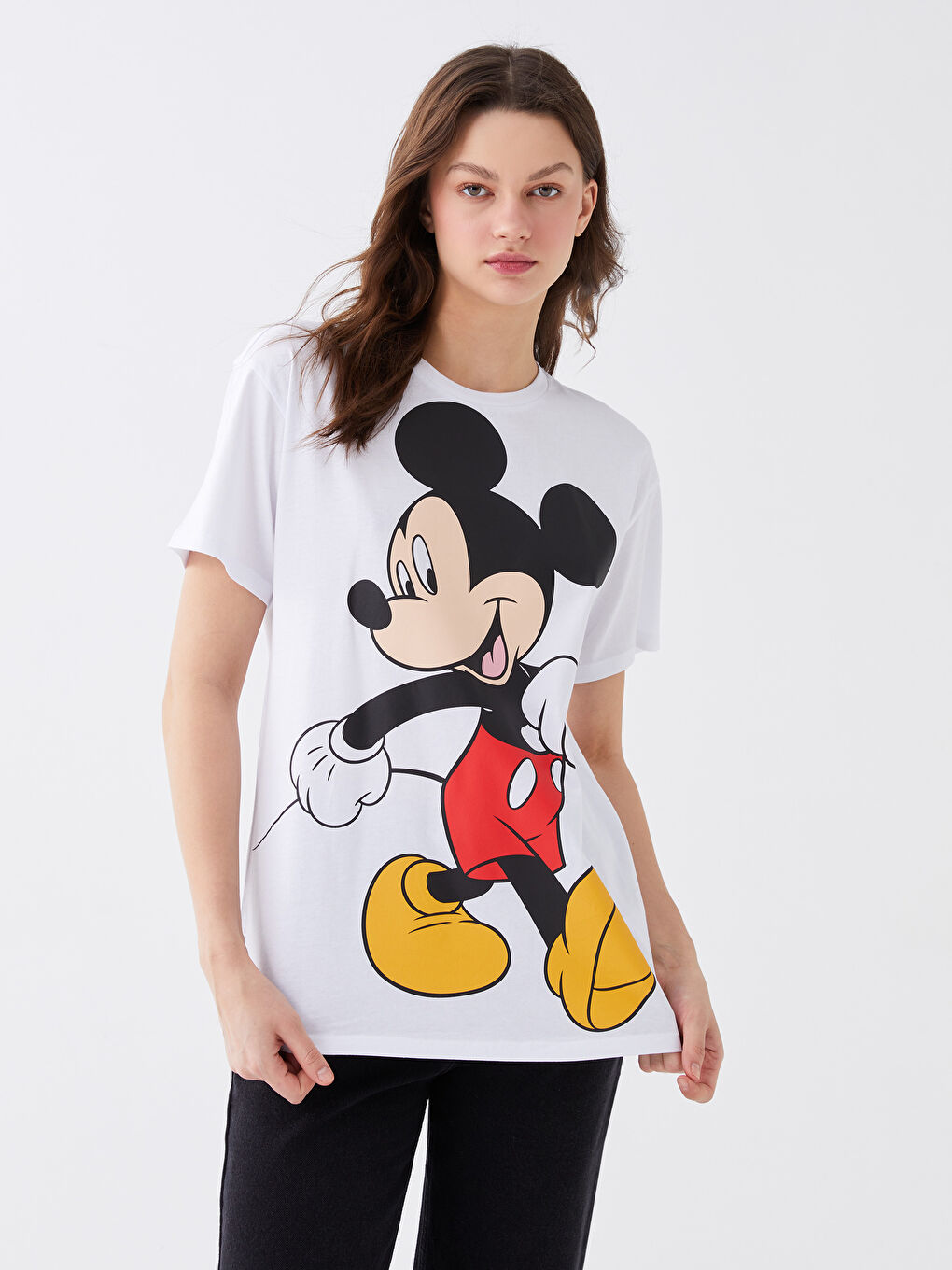 Women's Crew Neck Mickey Mouse Printed T-Shirt-1