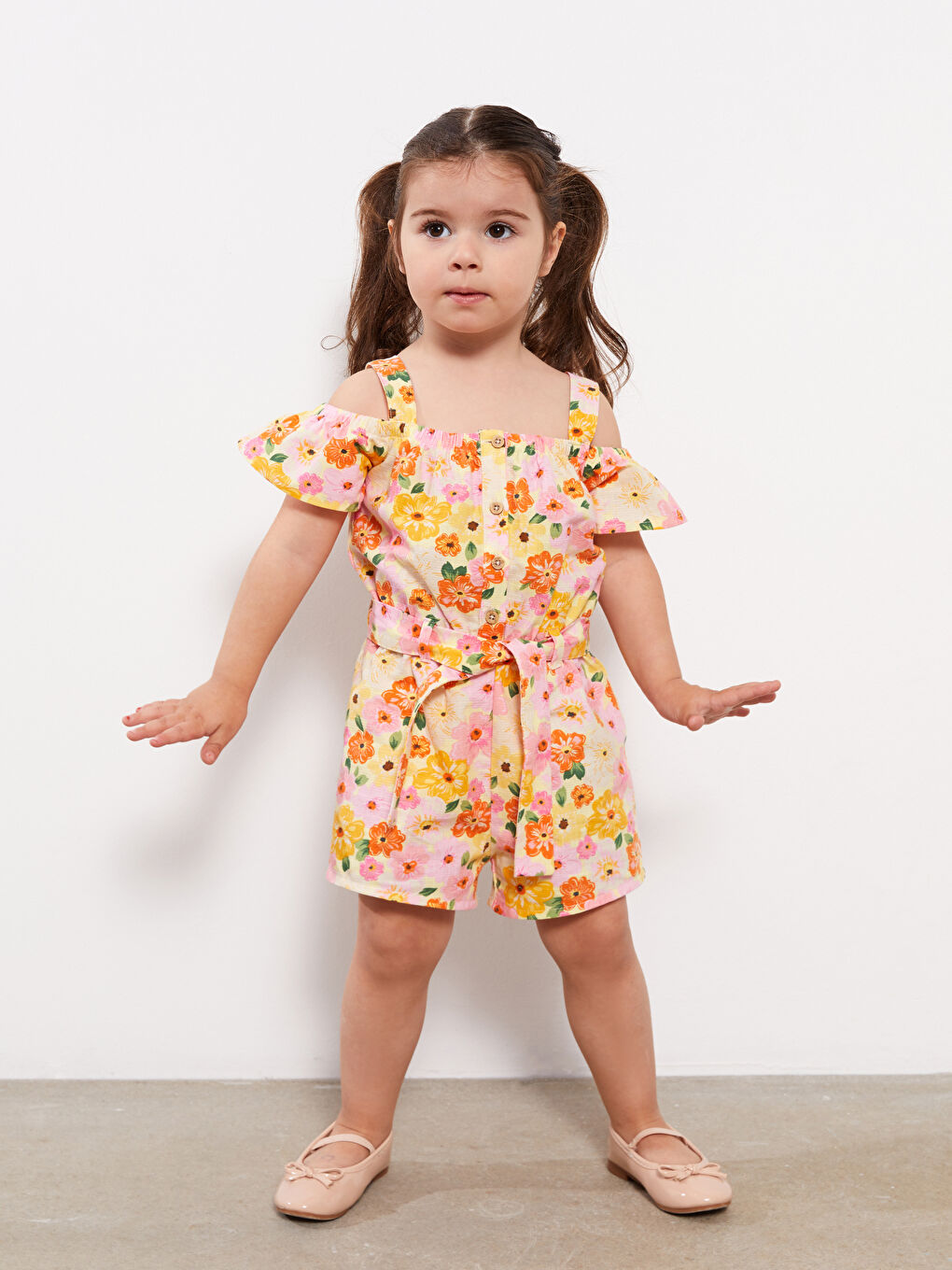 Off Shoulder Straps Floral Patterned Baby Girl Slippers