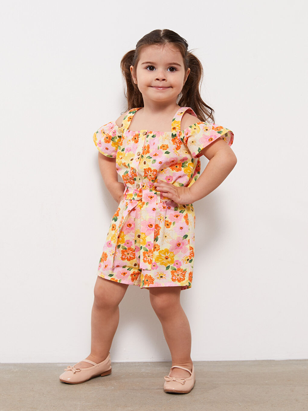 Off Shoulder Straps Floral Patterned Baby Girl Slippers-1