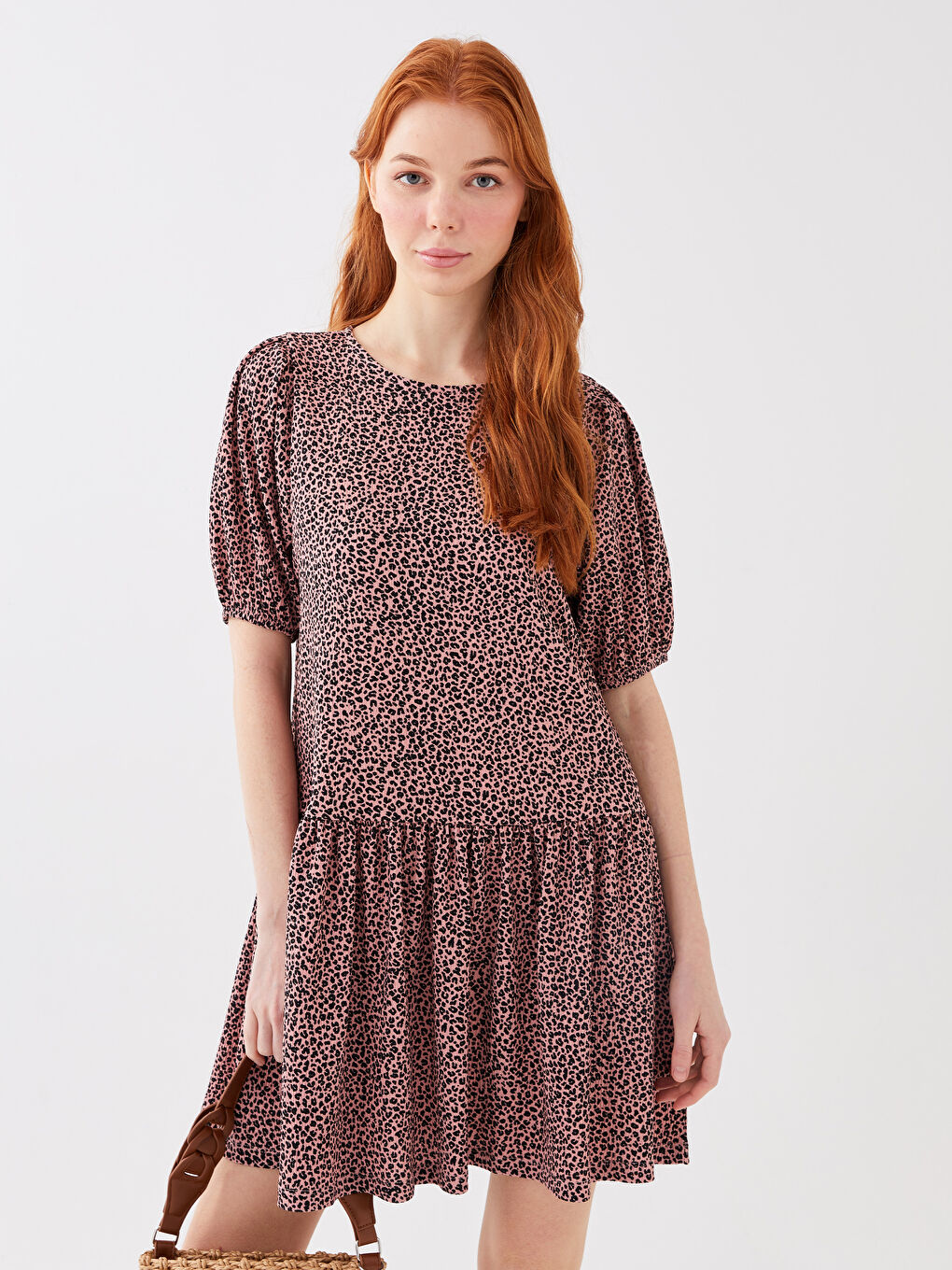 LCW ECO Bicycle collar patterned short sleeve women dress mother daughter boiler -S3GE77Z8-LSZ