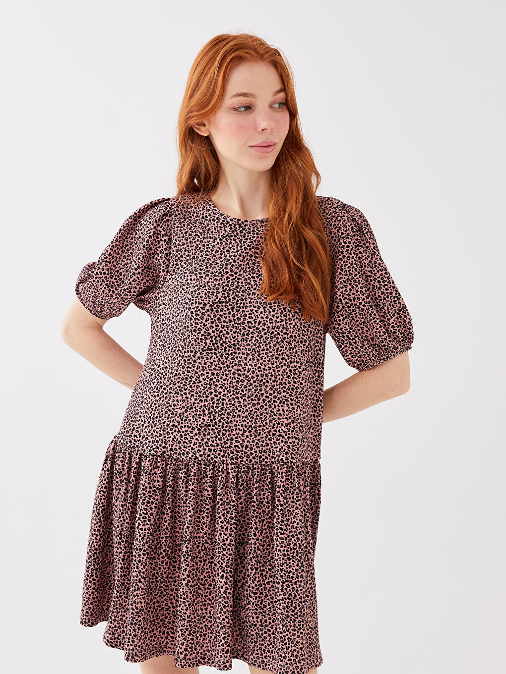 LCW ECO Bicycle collar patterned short sleeve women dress mother daughter boiler -S3GE77Z8-LSZ