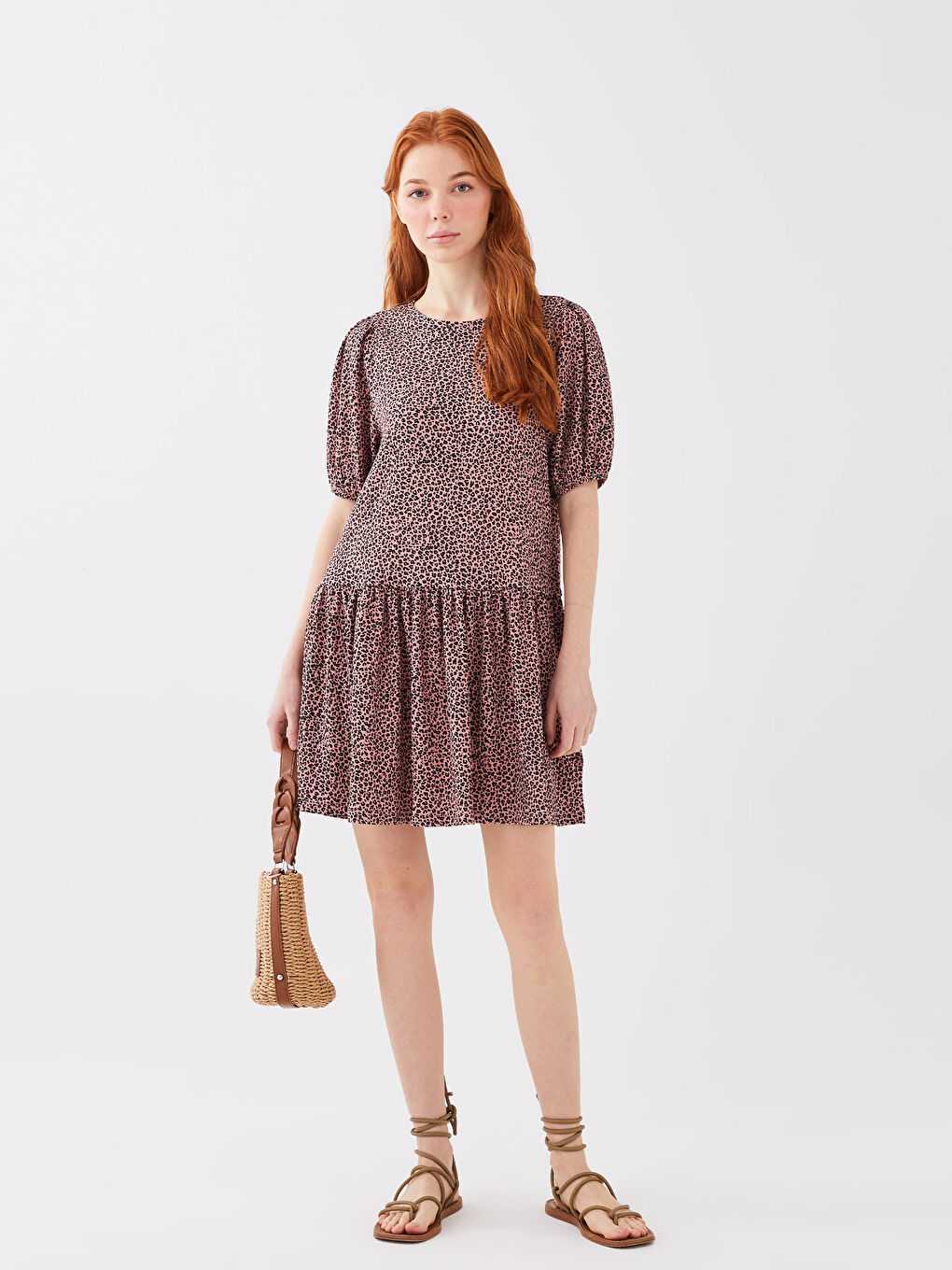 LCW ECO Bicycle collar patterned short sleeve women dress mother daughter boiler -S3GE77Z8-LSZ