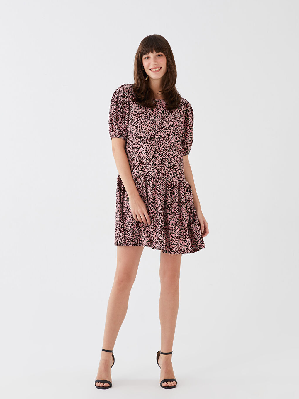 LCW ECO Bicycle collar patterned short sleeve women dress mother daughter boiler -S3GE77Z8-LSZ
