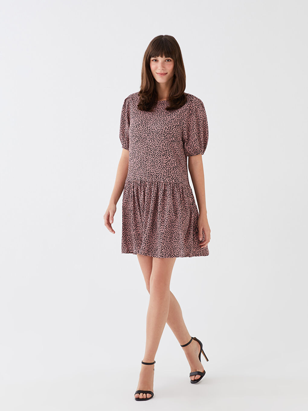 LCW ECO Bicycle collar patterned short sleeve women dress mother daughter boiler -S3GE77Z8-LSZ