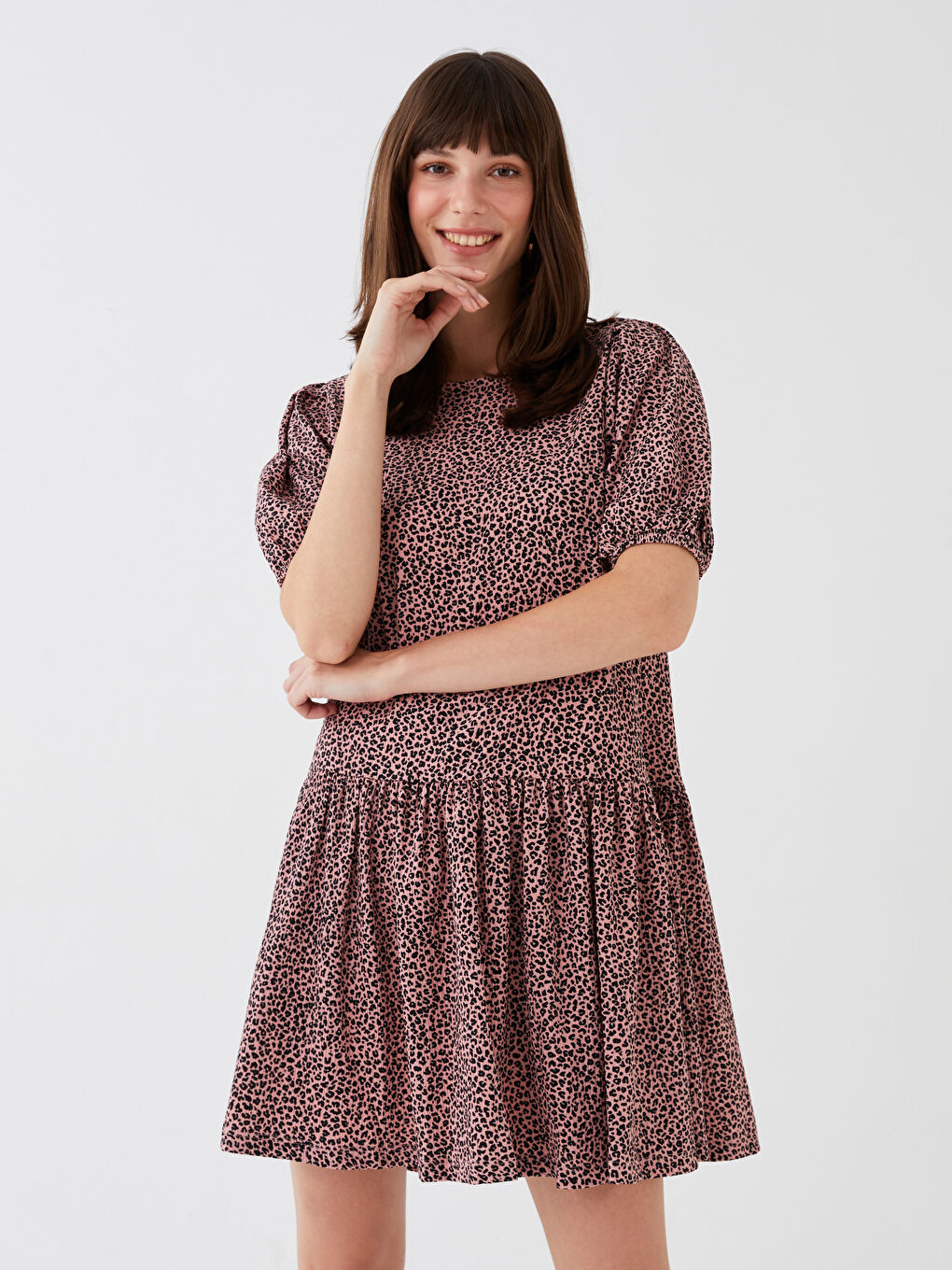 LCW ECO Bicycle collar patterned short sleeve women dress mother daughter boiler -S3GE77Z8-LSZ