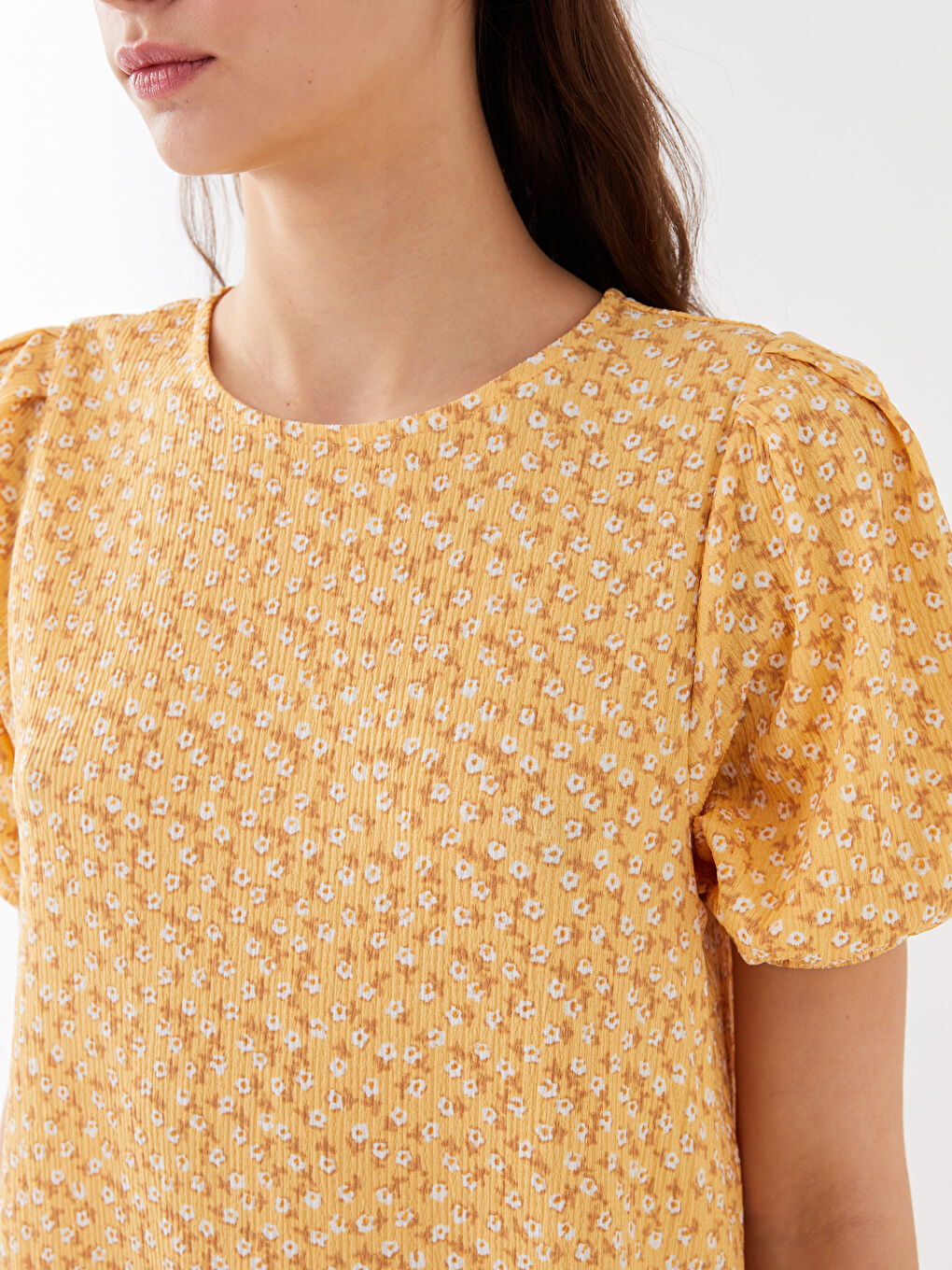 Sarı Bisiklet Yaka Desenli Kısa Kollu Kadın Elbise Anne Kız Kombini-7