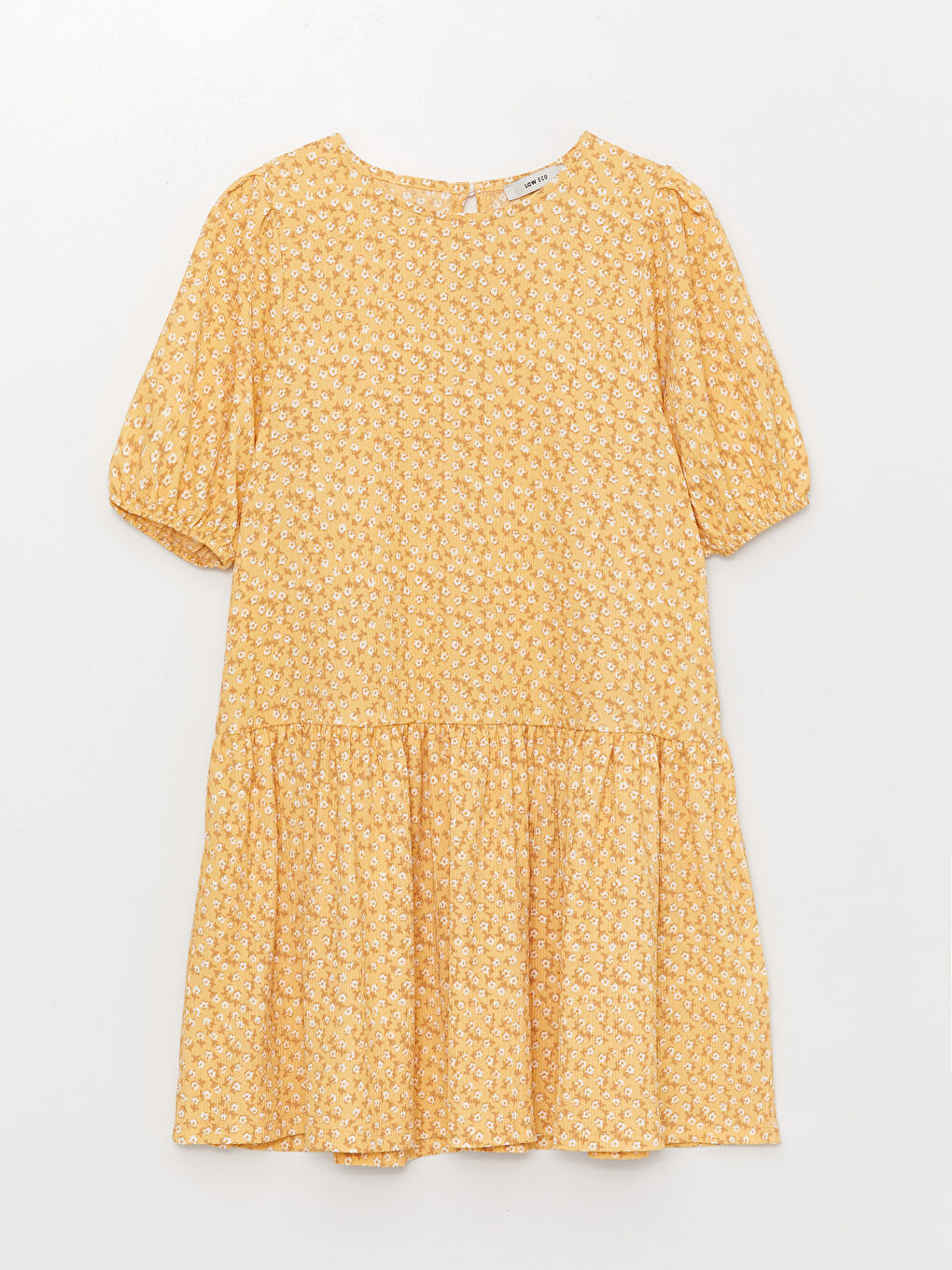 Sarı Bisiklet Yaka Desenli Kısa Kollu Kadın Elbise Anne Kız Kombini-11