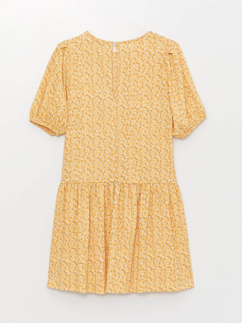 Sarı Bisiklet Yaka Desenli Kısa Kollu Kadın Elbise Anne Kız Kombini-12