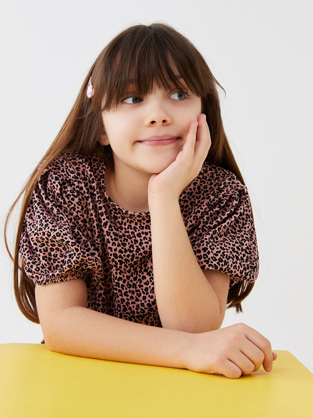 Pembe Bisiklet Yaka Desenli Kısa Kollu Kız Çocuk Elbise Anne Kız Kombini-2