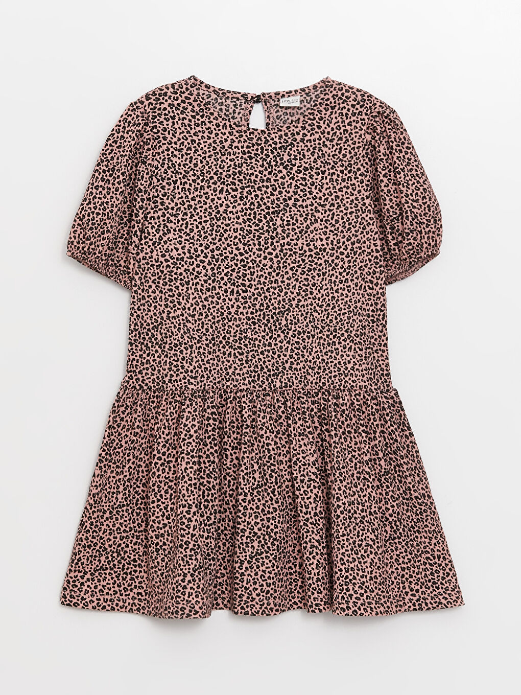 Pembe Bisiklet Yaka Desenli Kısa Kollu Kız Çocuk Elbise Anne Kız Kombini-5