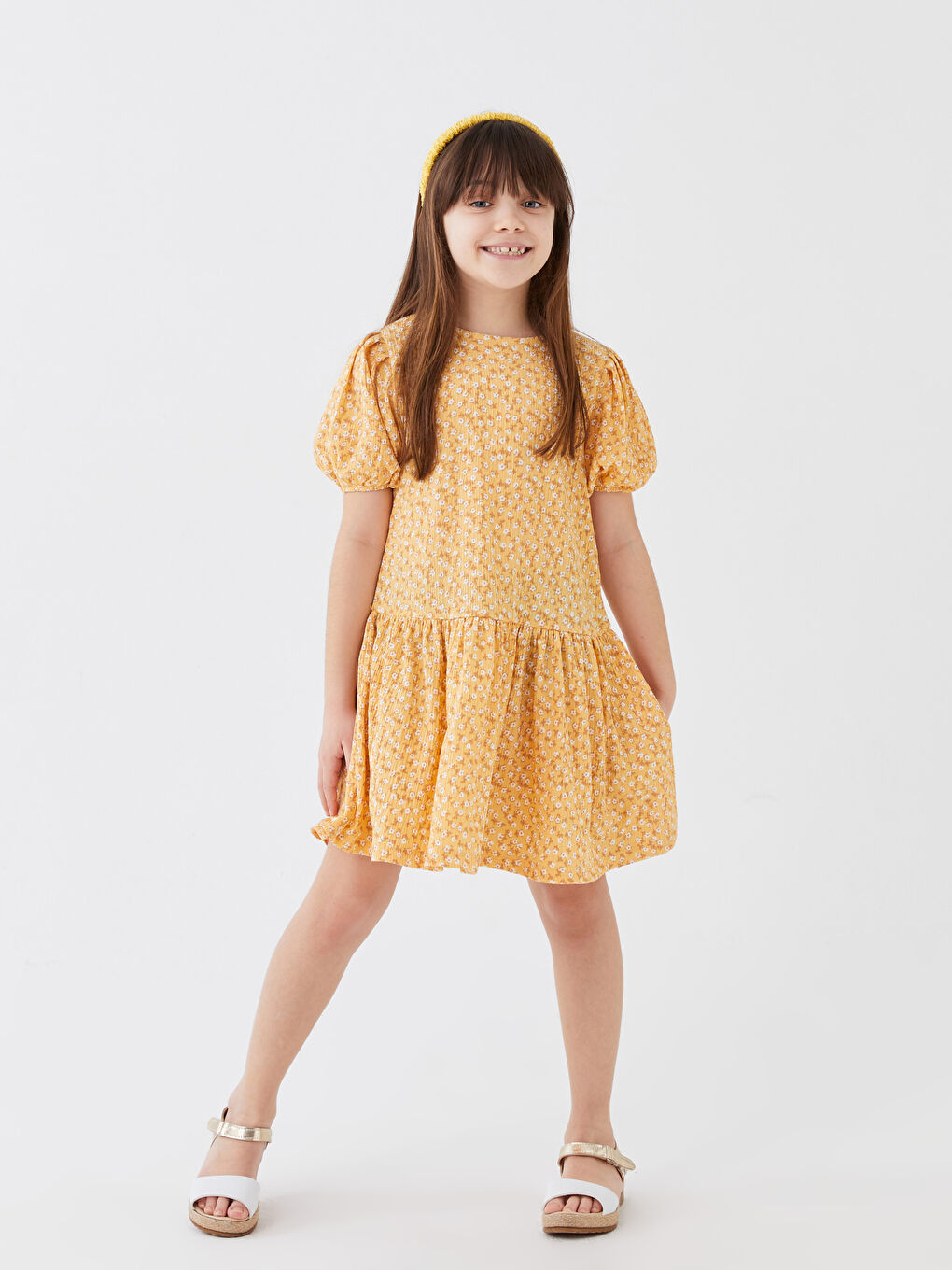 LCW ECO Bicycle collar patterned short sleeve girl dress mother dress boiler -S3GE79Z4-LUG