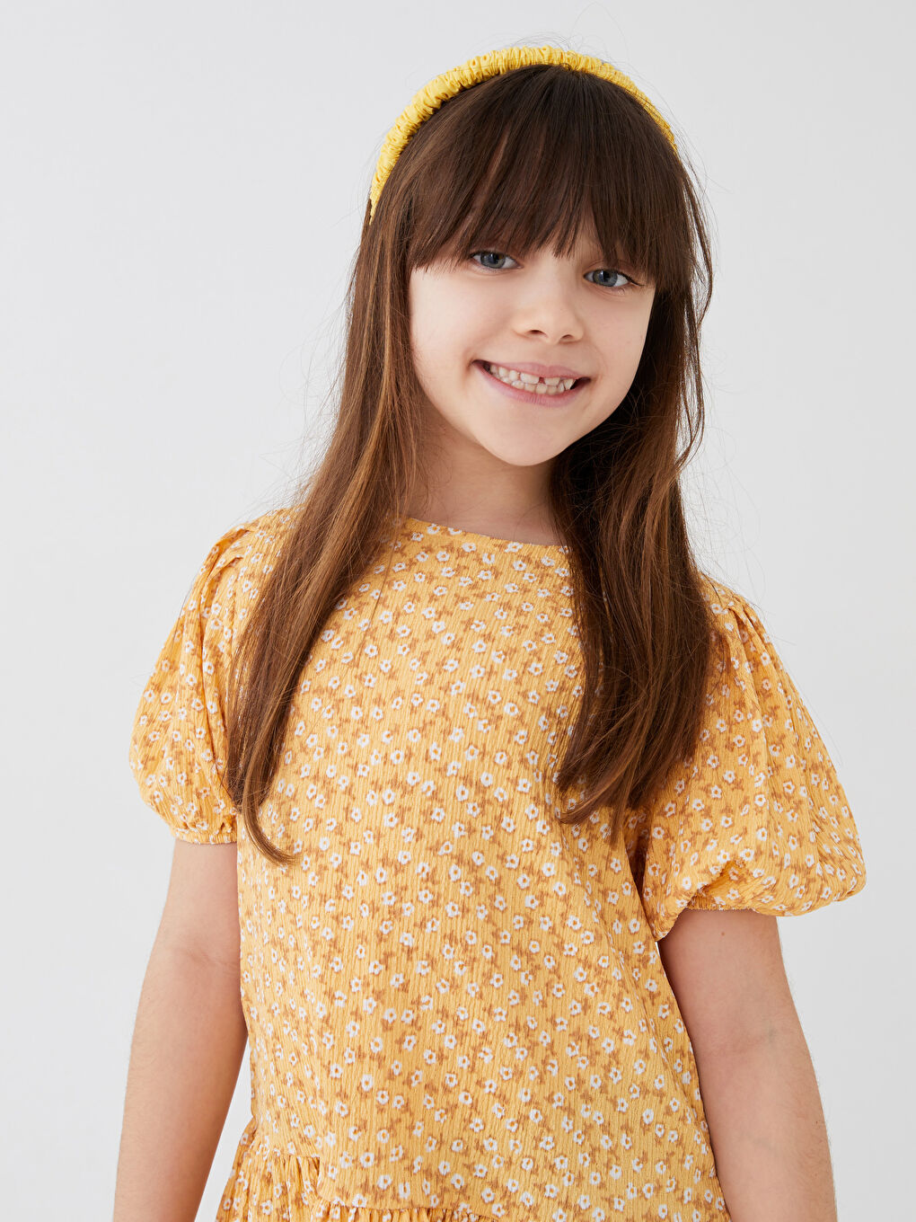 LCW ECO Bicycle collar patterned short sleeve girl dress mother dress boiler -S3GE79Z4-LUG