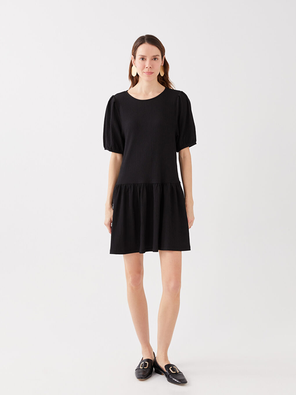 LCW ECO Bicycle collar flat balloon sleeve female dress mother girl boiler -S3GE80Z8-CVL
